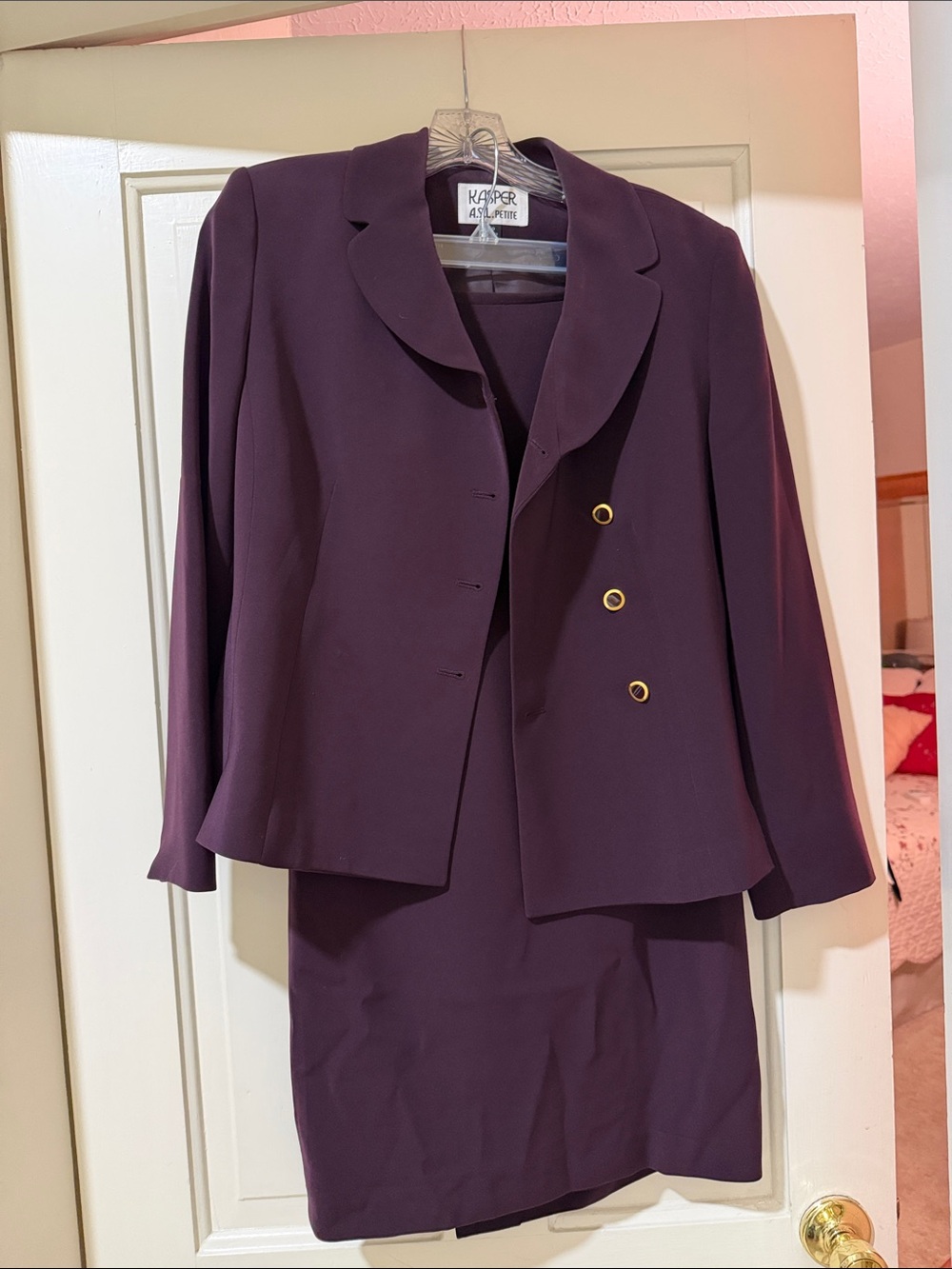 Kasper Deep Plum Double-Breasted Suit Jacket with Gold Buttons